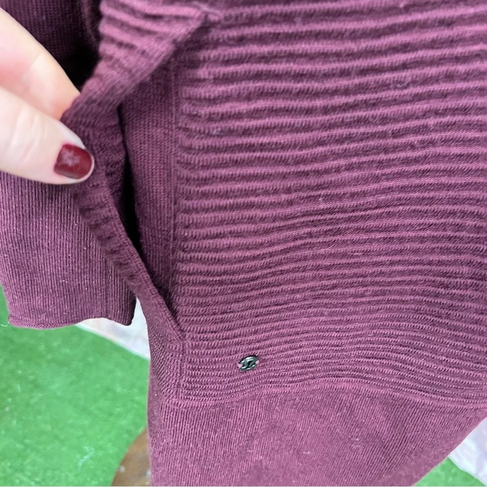 LULULEMON Heathered Plum Athleisure Rib Knit Merino Wool Open Cardigan Sweater 4